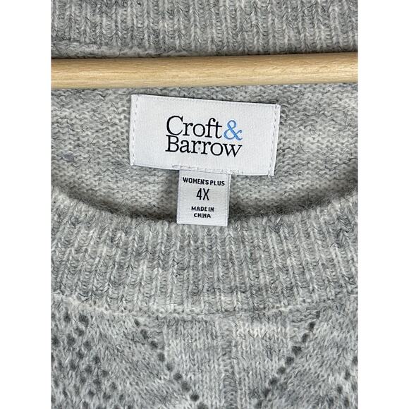 Croft & Barrow Plus Short Sleeve Pointelle Sweater Top Gray Size 4X Lightweight - Picture 7 of 16